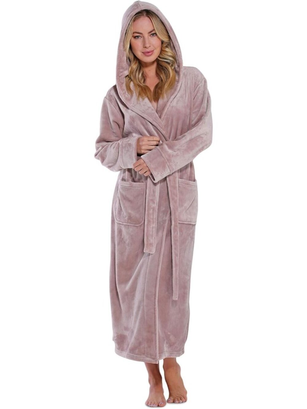 〽️Women's Bathrobe Pink Hooded Oversized Luxury Soft Warm Plush Fleece Robes